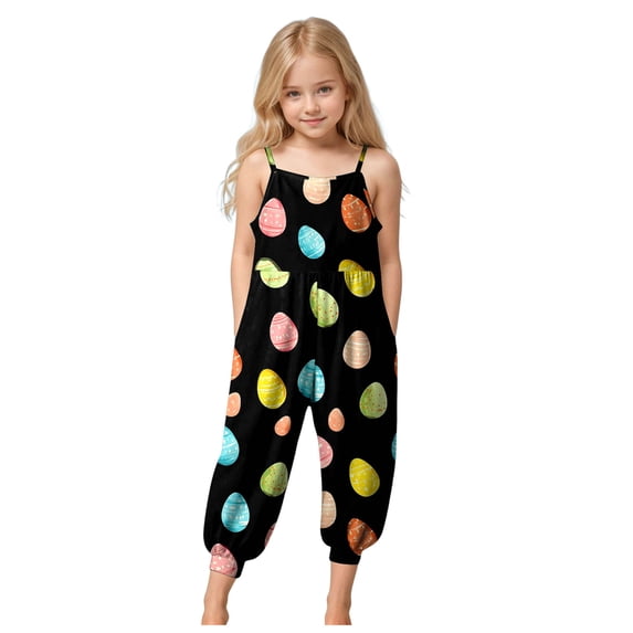 Staki Baby Girl Easter Jumpsuit Toddler Baby Girl Easter Outfit Rabbit Sleeveless Romper Jumpsuit Overalls Bunny Pants Leggings 1-10Y(Black,9-10 Years)