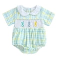 thumbnail image 1 of Staki Baby Girl Easter Outfit Newborn Bow Eggs Embroidery Smocked Bubble Romper Easter Onesie Infant Cute Summer Clothes Baby Girl Easter Outfit Romper Infant 0-18M(Light Green,12-18 Months), 1 of 8