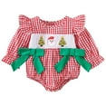 thumbnail image 1 of Staki Baby Girl Fall Onesies Newborn Baby Girl Christmas Smocked Romper Santa Plaid Jumpsuit Puff Long Sleeve Playsuit Infant Fall Xmas Outfit(Watermelon Red,18M), 1 of 9