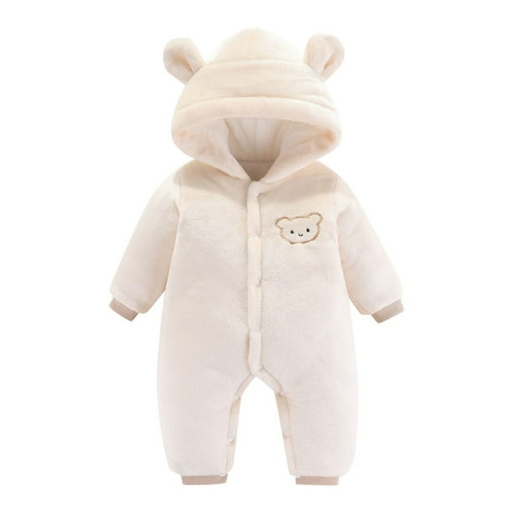 Staki Baby Girl Outfits Baby Girl Fleece Jumpsuit Winter Bear Hooded Romper Cute Romrper for Girls(White,6-9 Months)