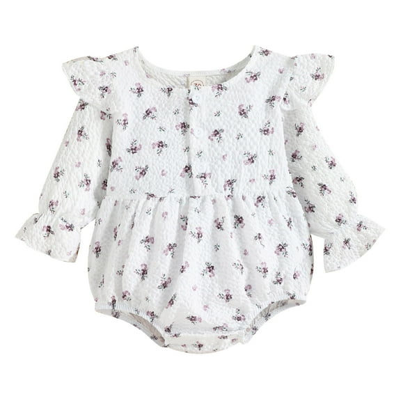 Staki Baby Girl Romper Baby Girl Outfits Ruffle Romper Sweatshirt Long Sleeve Bodysuit Fall Clothes(White,9-12 Months)