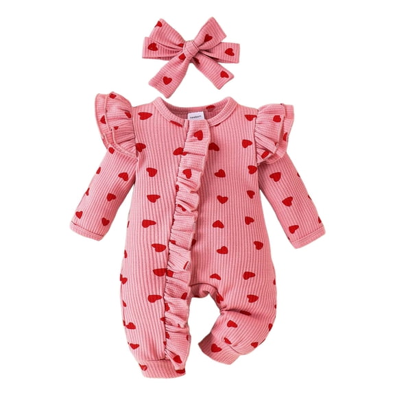 Staki Baby Girl Rompers Baby Long Sleeve Romper Jumpsuit, Premium Soft Rayon One Piece Pajamas Girl Coverall Sleeper 0-3M,6M,12M(Red,newborn)