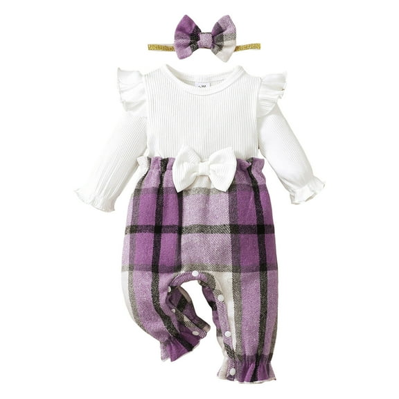 Staki Baby Girl Rompers Baby Girls Romper Long Sleeve Bodysuit Jumpsuit(Purple,6-9 Months)