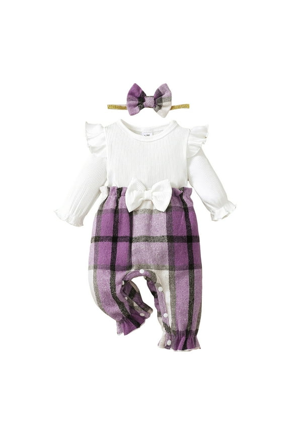 Baby Girl Rompers Baby Girls Romper Long Sleeve Bodysuit Jumpsuit(Purple,6-9 Months)