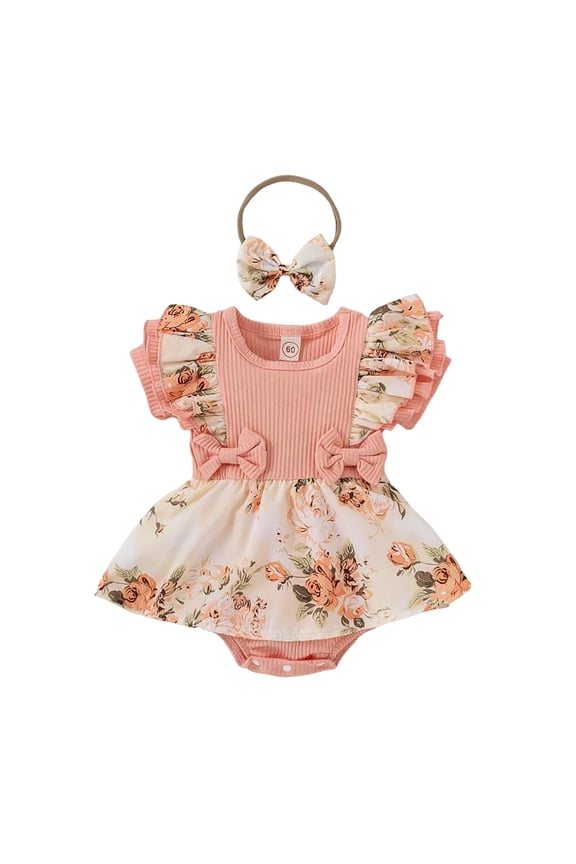 Baby Girl Sleeveless Romper Baby Girl Clothes Newborn Romper Dress Infant Lace Ruffle Sleeveless Summer Outfits with Headband 0-18M(Pink,3-6 Months)