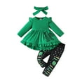 thumbnail image 1 of Staki Baby Girl St. Patricks Day Outfits Toddler Lucky Charm Clover Print Tops+Ruffle Cuff Striped Pants Set Girl St Patrick's Day Shirt 9M,12-24M,2-3T(Green,2-3 Years), 1 of 9