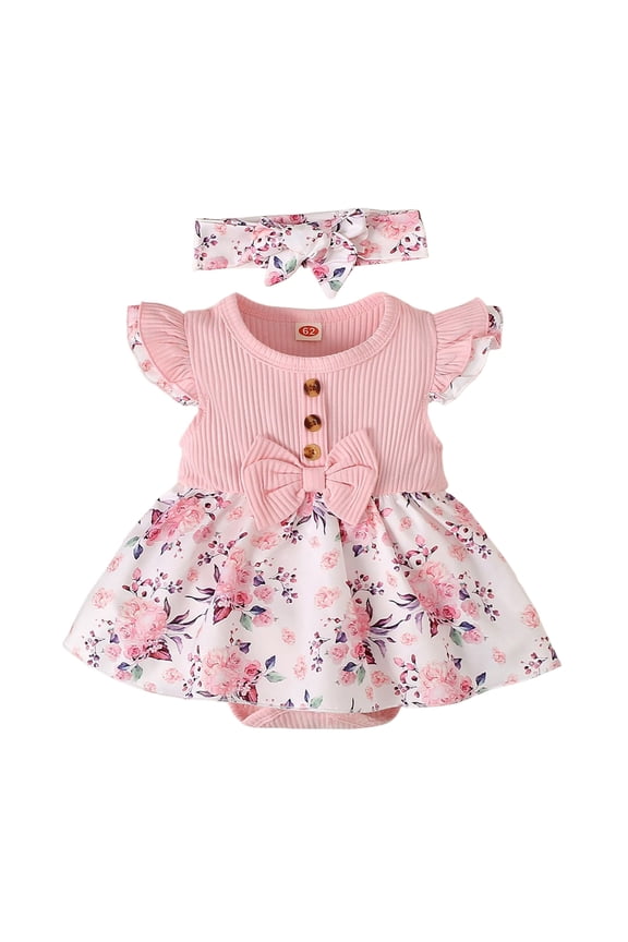 Baby Girl Tutu Dress Baby Girl Summer Lightweight Cotton Romper Dress One-Piece with Embroidery Lace Ruffles Flutter Sleeves 0-12M(Pink,3-6 Months)