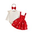thumbnail image 1 of Staki Baby Girl Winter Clothes Toddler Girl Spring Outfit Long Sleeve Ruffle Romper Suspender Skirt Headband Set 0-24M,12-18 Months, 1 of 9