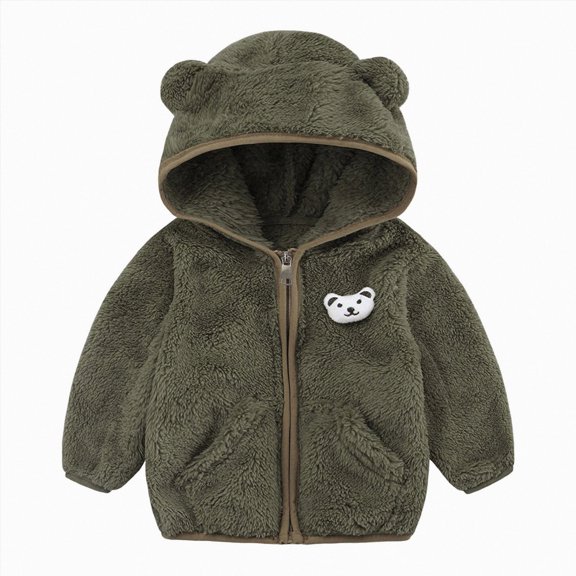 Staki Baby Girls Coats Toddlers Puffer Jacket Bear Hooded Coats 3-24M(Green,3-6 Months)