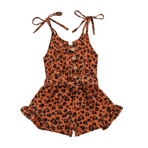 Staki Baby Girls Leopard Print Jumpsuit Overalls Sleeveless Suspender Rompers Spring Fall Clothes for Toddler Coffee,1-2 Years