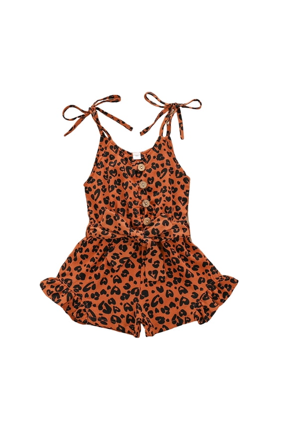 Baby Girls Leopard Print Jumpsuit Overalls Sleeveless Suspender Rompers Spring Fall Clothes for Toddler Coffee,3-4 Years