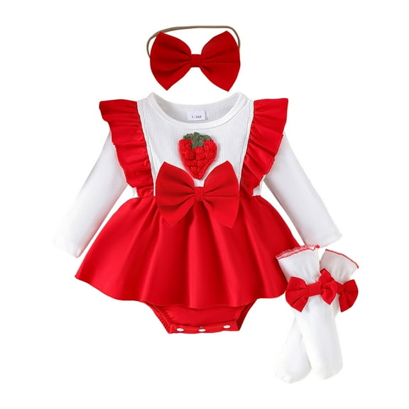 Staki Baby Girls Romper Dress Baby Girl Romper Cute Infant Girls Cotton Clothes Long Sleeve Dress with Headband Fall Winter Outfits 1M,3M,6M,9M,12M,18M(White,12-18 Months)