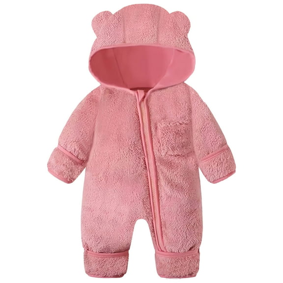 Staki Baby Jumpsuit Baby Snowsuit Winter Romper Hooded Girls Jumpsuit Bear Thick Windproof Cap Infant Winter Clothes 0-6M,9M,12M,18M(Pink,12-18 Months)