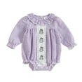thumbnail image 1 of Staki Baby Long Sleeve Bodysuit Baby Girl Outfit Romper Long Sleeve Smocked Bodysuit Cute Fall Clotthes(Purple,0-3 Months), 1 of 5