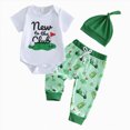 thumbnail image 1 of Staki Baby Outfit Boy Newborn Kids Set Boys Clothes Infant Short Sleeve Letter Prints Romper Bodysuit Striped Pants 2PCS Boys Pant Set 0 3 Months(White, 0-3 Months), 1 of 9