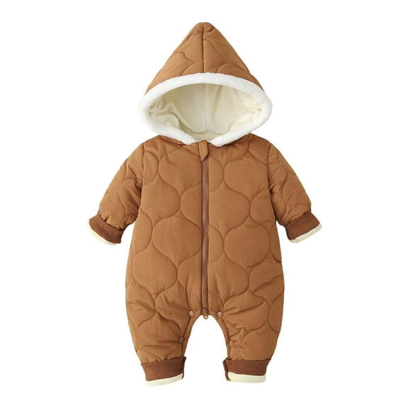 Staki Baby Snow Suit Newborn Fluffy Baby Girl Winter Romper Solid Color Onesie Plush Hooded Long Sleeve Jumpsuit Bodysuit Infant Fall Clothes 0-3M,6M,9M,12M,18M(Coffee,3-6 Months)