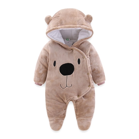 Staki Baby Snowsuit Fleece Hooded Romper Girls Footed Jumpsuit Onesie Thin Fall Winter Outfits 3-9M(Coffee,3-6 Months)