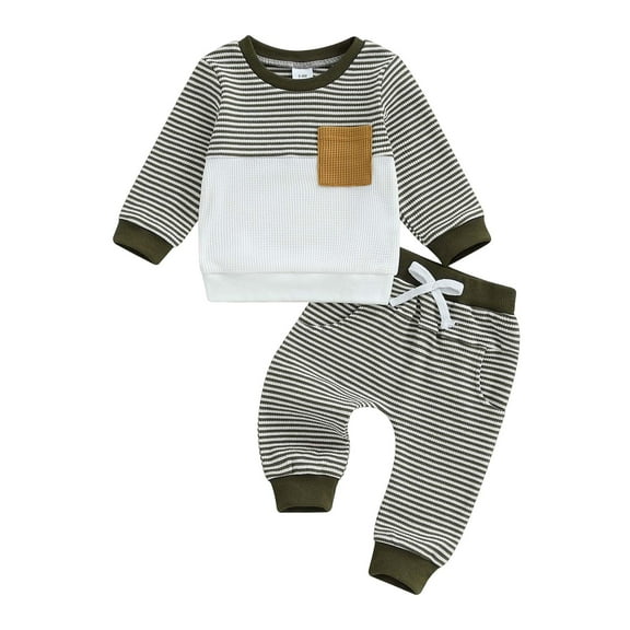 Staki Baby Sweatshirt Boys' Lifestyle Long Sleeve 2-Piece Set, Loose-fit Top & Sweatpants (Army Green,12-18 Months)