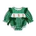 thumbnail image 1 of Staki Baby Sweatshirt Romper Baby Girl Outfit Stripe Long Sleeve Waffle Knit Romper Bodysuit Fall Winter Clothes(Green,6-12 Months), 1 of 7