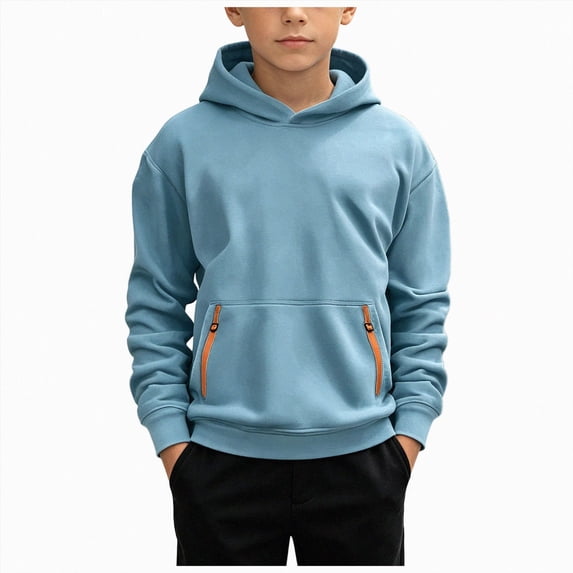 Staki Baby Toddler Kid Boy Solid Casual Pocket Hoodie Sweatershirt Pullover 4-15Y(Light Blue,14-15 Years)