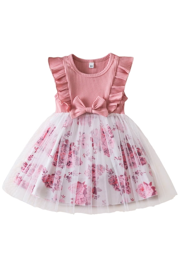 Baby Tulle Dress Toddler Baby Girl Smocked Dress Cute Silly Princess Embroidery Dresses Short Sleeve Fall Outfits 6-12M 1-5Y(Pink,6-12 Months)