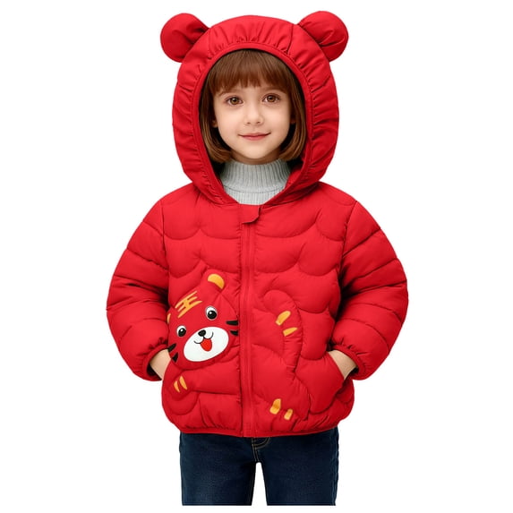 Staki Baby Winter Hooded Down Jacket Boys Light Warm Puffer Coats Toddler Bear Ears Zipper Up Down Coats Outwear Kids Jackets Boys 12M,18M,24M,2T,3T,4T,5T(Red,3-4 Years)