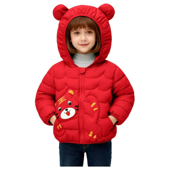 Staki Baby Winter Hooded Down Jacket Boys Light Warm Puffer Coats Toddler Bear Ears Zipper Up Down Coats Outwear Toddler Boy Winter Coat 12M,18M,24M,2T,3T,4T,5T(Red,18-24 Months)