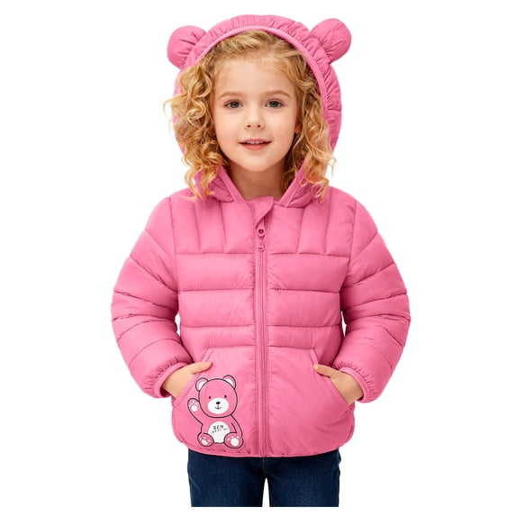 Staki Baby Winter Hooded Down Jacket Boys Light Warm Puffer Coats Toddler Bear Ears Zipper Up Down Coats Outwear Toddler Waterproof Winter Coat 12M,18M,24M,2T,3T,4T,5T(Pink,3-4 Years)