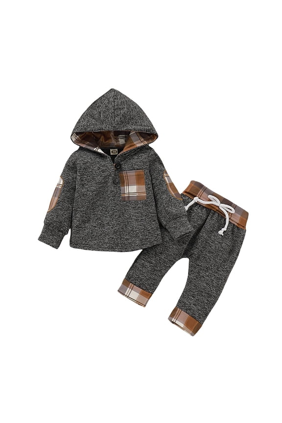 Back To School Outfits for Boys Toddler Boy Clothes Long Sleeve Colorblock Hoodie Sweatsuits Tops and Pants 2Pcs Winter Outfits Set(Brown,3-6M)