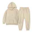 thumbnail image 1 of Staki Back to School Boys Clothes Long Sleeve Color-blocked Hoodie Top and Pants 2PCS Winter Sweatsuits Fall Boys Outfits(Khaki,2-3 Years), 1 of 2