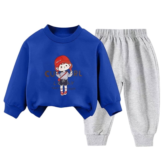 Staki Back to School Outfits for Boys Baby & Toddler Boys' 2-Piece Fleece Sweatshirt and Jogger Set 2-5T 6-12Y(Blue,7-8 Years)