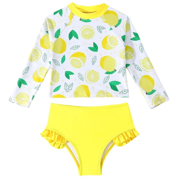 Staki Bathing Suit Toddler Girls Girl's Long Sleeve Rash Guard 2-Piece Swimsuit 3-7Y(Yellow,4-5 Years)