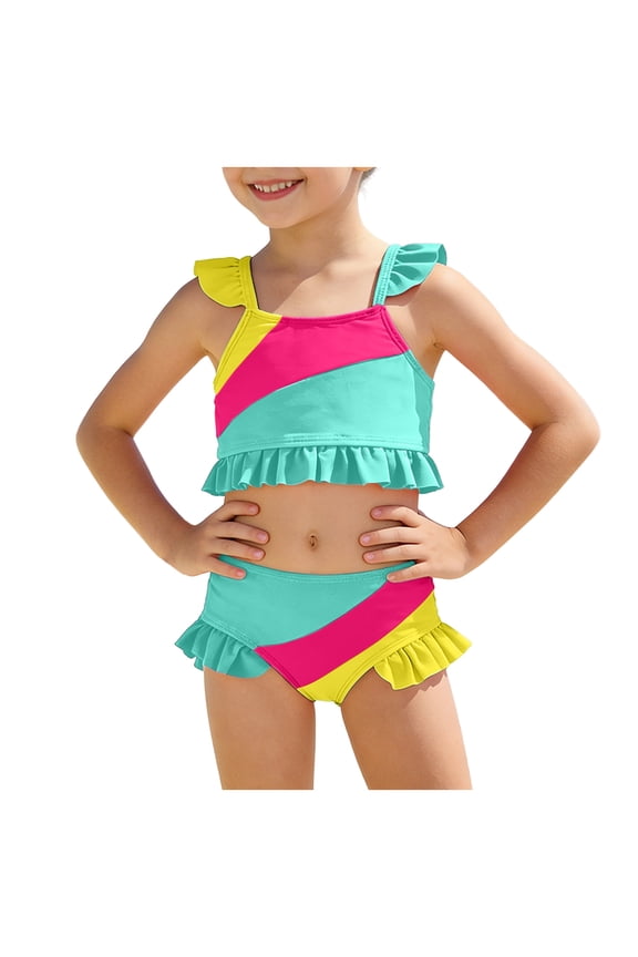 Bathing Suits for Teens Bikini Set -Summer Stylish Swimwear Bathing Suit for Girls and Teens 18-24M 2-6Y(Green,5-6 Years)