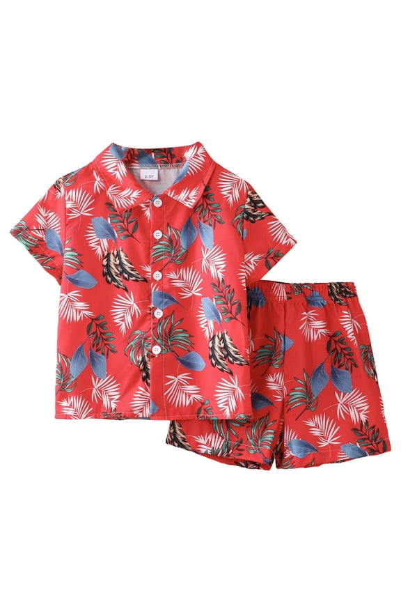 Beach Sets Boys Clothes Beach Kids Hawaii Shirt Button-Down Boy Outfits + Shorts 2T 3T 4T,Red 3-4 Years