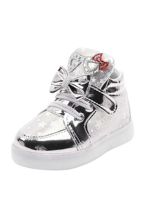 Big Girl Shoes Toddler Light Up Shoes Girls Breathable LED Glowing Luminous Tennis Sneakers for Outdoor Sport(Silver,7.5 Toddler)