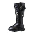thumbnail image 1 of Staki Big Girls Boots Girls Leather Lace Up Combat Knee High Boots Fashion Buckle Straps Comfort Round Toe Chunky Heels Riding Boots(Black,1 Big Kid), 1 of 7