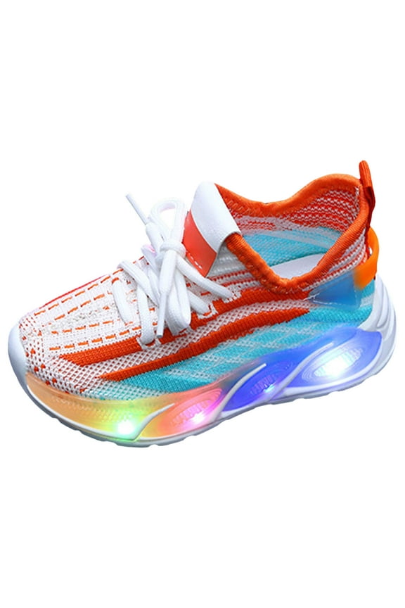 Big Kids Sneakers Light Up Shoes Toddler Boys Breathable Mesh LED Flashing Walking Sneakers for Toddler(Orange,12 Little Kid)
