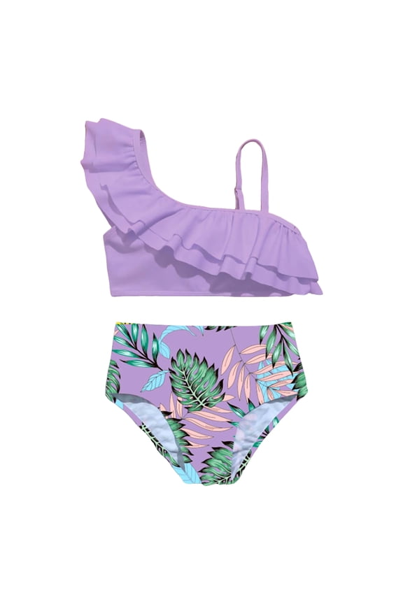 Bikinis for Teens Girls Swimsuit, 2 Piece Bathing Suits V-Neck Bikini Set Cute Teen Kids Swimwear 7-11Y(Light Purple,7-8 Years)