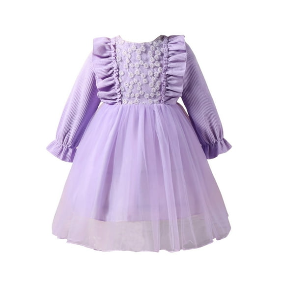 Staki Birthday Girl Dress Toddler Dress Baby Girls Tiered Party Sequin Tulle Dresses Fall Winter Clothes for Girls(Purple,6-7 Years)