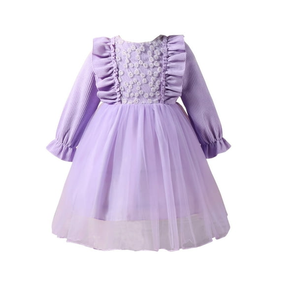 Staki Birthday Girl Dress Toddler Dress Baby Girls Tiered Party Sequin Tulle Dresses Fall Winter Clothes for Girls(Purple,6-7 Years)