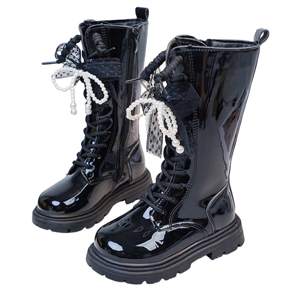 Staki Booties for Girls Girls Ankle Boots with Side Zipper & Lace Up – Stylish Comfort Shoes for Toddlers(Black,12 Little Kid)