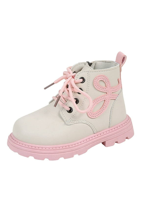 Boots for Toddler Girl Girl's Ankle Boots Lace Up Waterproof Combat Boots with Side Zipper for Toddler(White,9 Toddler)