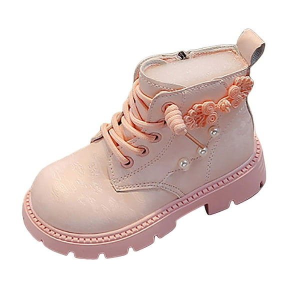 Staki Boots for Toddler Girls Baby Girls Work Boots Autumn Fashion Leather Lace-Up Boots Soft Flat Ankle Boots(Red,13.5 Little Kid)