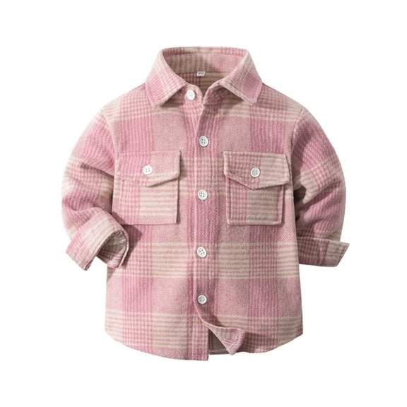 Staki Boy Button Down Shirt Boys Long Sleeve Button Down Shirt Kids Cotton Shirts School Uniform Shirt(Pink,18-24 Months)
