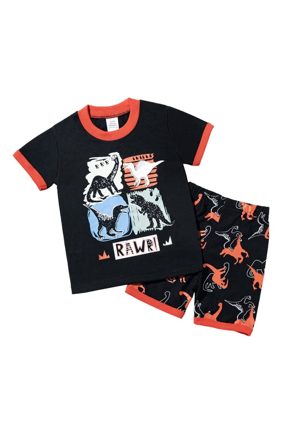 Boy Clothes Summer Toddler Boys Clothes Summer Short Sleeve T-Shirt and Shorts Kids Outfit Set 2-8Y(Red,6-7 Years)