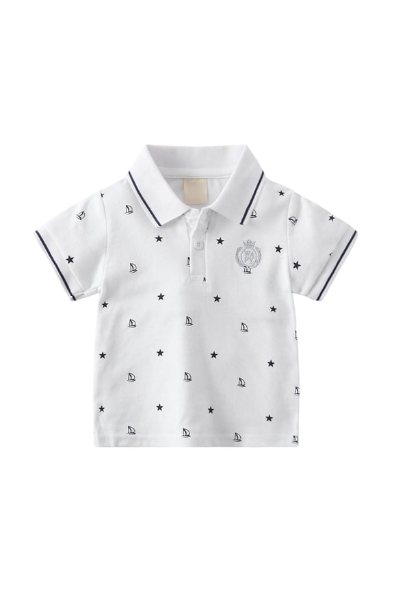 Boy School Uniform Shirts Baby/Toddler Boys Knit Collared Short Sleeve Active Performance Polo 1-6Y(White,1-2 Years)