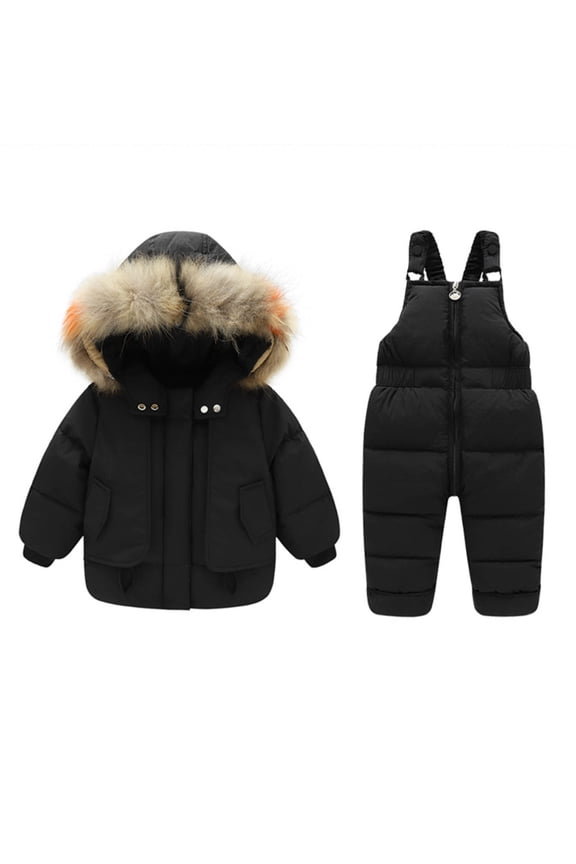 Boy Snowsuit Boys Ski Jacket and Snowbib Snowsuit Set 2 Piece Zip Up Jacket and Overall Snowsuit Set for Little Kids 1Y,2T,3T,4T,5T(Black,3-4 Years)