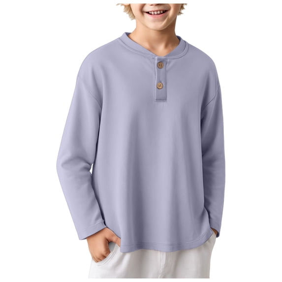 Staki Boy's Henley Long Sleeve Shirts Thermal Tops 3-16 Years Cotton Blend Knit Sweatshirt for School 3-16Y,15-16 Years