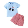 thumbnail image 1 of Staki Boys American Flag Shirt Baby Boy Independence Day Outfit USA Embroidery Short Sleeve T-Shirt Shorts Set Toddler Summer Clothes 3-24M 2-4Y(Sky Blue,12-18 Months), 1 of 6