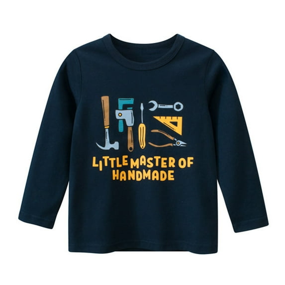 Staki Boys Back To School Clothes Boy's Long Sleeve T-Shirt Casual Basic Crewneck Top(Blue,4-5 Years)